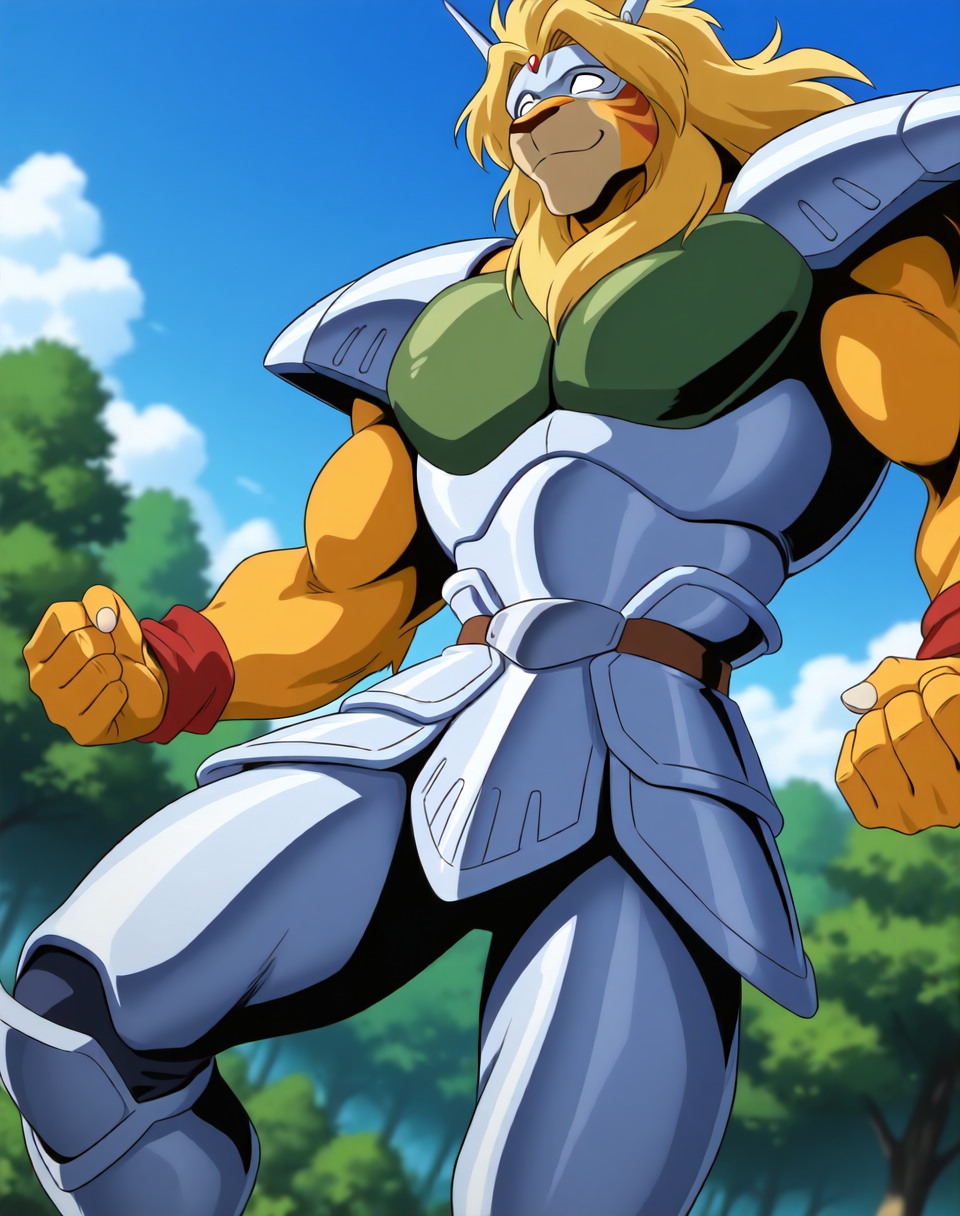 <lora:Kutal_(Shinzo)_(Illustrious)_(AD):1> Kutal, muscular, Shinzo, 
exterior, vivid anime blue sky with detailed clouds, forest, deep valley, 
dynamic action, bent leg, dutch angle, solid white eyes, cowboy shot, smile, mighty and strong, solo, 
large biceps, large shoulders, 
BREAK: very awe, aesthetically pleasing, masterpiece, best quality, amazing quality, very aesthetic, perfect depth of field shot, photographic realism, source_anime, masterclass anime, 
BREAK: lazympos, lazypos (3),