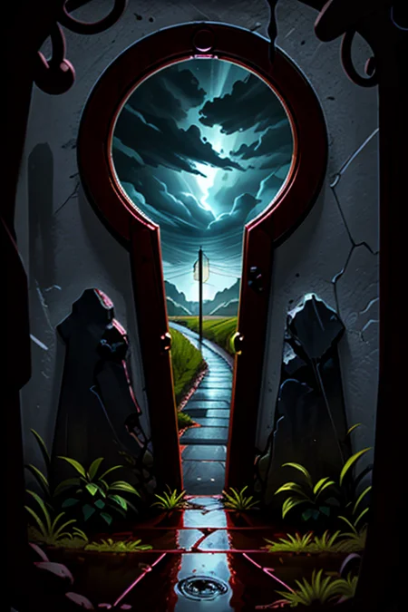 <lora:Keyhole_Art-10:0.9> keyhole_art, keyhole_foreground, rain, landscape, scenery, dark, stormy, <lora:LCM_SD15:1.0>