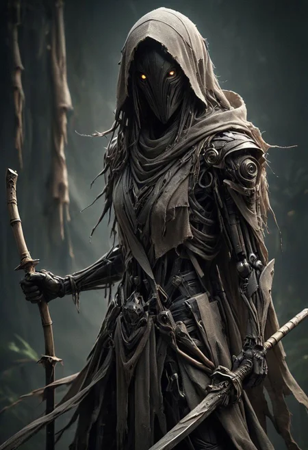 Super Closeup Portrait, Create a neon-pastel dystopian description capturing the essence of a slender busty Cyborg wearing a boldly patterned torn Shadow linen hooded Cape and Large round Rice picker hat, It gazes directly at the camera, extending his arm with His Bamboo katana sword and bamboo shield. . The surreal scene is further enhanced as her long hair seamlessly merges with the vibrant background.
raw photo, photorealistic, high detailed texture, 8k uhd, dslr, soft lighting, high quality, film grain, Fujifilm XT3, highly detailed photography, atmospheric haze, Film grain, cinematic film still, shallow depth of field, highly detailed, high budget, cinemascope, moody, epic, OverallDetail, gorgeous, 2000s vintage RAW photo, photorealistic, candid camera, color graded cinematic, eye catchlights, atmospheric lighting, skin pores, imperfections, natural, shallow dof
