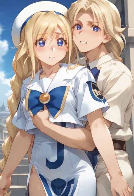 Expressiveh, source anime,
alicia,
blond hair, single braid, blue eyes,
aria company uniform, beret, blouse, bowtie, brooch, sailor collar, short sleeves, long dress, dress, side slit,
embarrassed, blush, ass grab, grabbing her ass, looking down, looking back, public, street, surprised, spreading ass, deepgrab, deep skin, hand under clothes,
BREAK
2boys, multiple boys, faceless man,
khyle.
