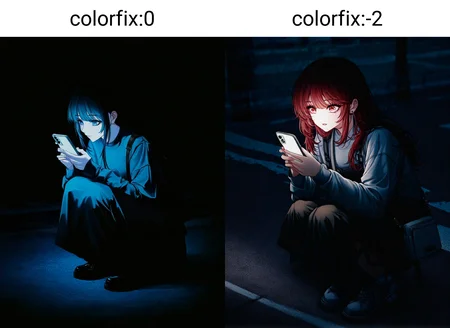 1girl, on street, squatting, holding phone, looking at phone, casual, face illuminated by smartphone, dark, dim lightinh,
general,
very awa, masterpiece, best quality, absurdres, newest, highres, year 2024, crisp,
<lora:NOOB_vp1_detailer_by_volnovik_v1:1>, <lora:NOOBVP1_stoopid_colorfix:0>,