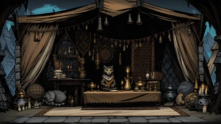 ddstyle,
large human sized khajiit sitting on a carpet in an outdoor khajiit caravan nomadic skyrim shop, Nordic architecture, Khajiit furnishings, magic items for sale
<lora:DarkestDungeonSDXL:1.0>