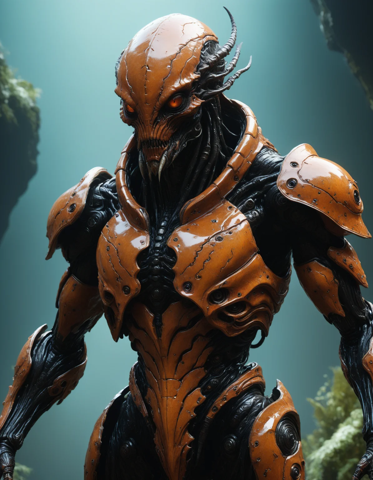 hyper realistic and highly detailed, full body view of an otherworldly fantasy creature, (serene, evil, ethereal , alluring :1.5), photorealistic and highly detailed skin, visible pores, ultra detailed skin textures, wearing advanced bioengineered armor, complex otherworldly backdrop, (professional, finest details, maximized details, ultimate detail level, masterpiece, best quality:1.5), duo toned, very dark faded colors, highly dynamic, highly dramatic volumetric lighting
<lora:artialien:0.7> artialien