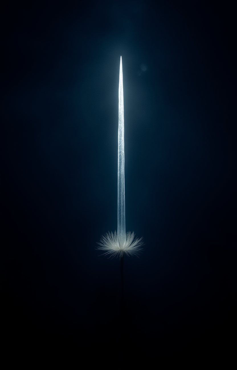 vantablack, on a beautiful star-filled night, a insane crazy flower is cutting through the darkness with a sword of light! ,   <lora:- Flux1 - vanta_black_V2.0:.9>