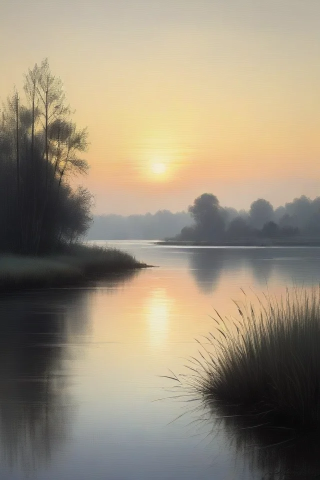 masterpiece, best_quality, very_aesthetic, absurdres,very_aesthetic,
,<lora:negXL:0.5> 
normal quality, scenery, warm season, lake with reeds at the edges, monochromatic sky effect, lush vegetation
  <lora:oilpainting_IL_MIX_V03:0.8> traditional media, oil painting \(medium\),  paper texture, impressionism stroke