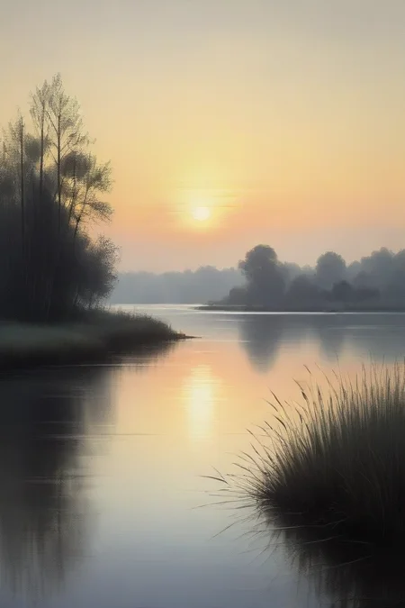 masterpiece, best_quality, very_aesthetic, absurdres,very_aesthetic,
,<lora:negXL:0.5>
normal quality, scenery, warm season, lake with reeds at the edges, monochromatic sky effect, lush vegetation
<lora:oilpainting_IL_MIX_V03:0.8> traditional media, oil painting \(medium\), paper texture, impressionism stroke