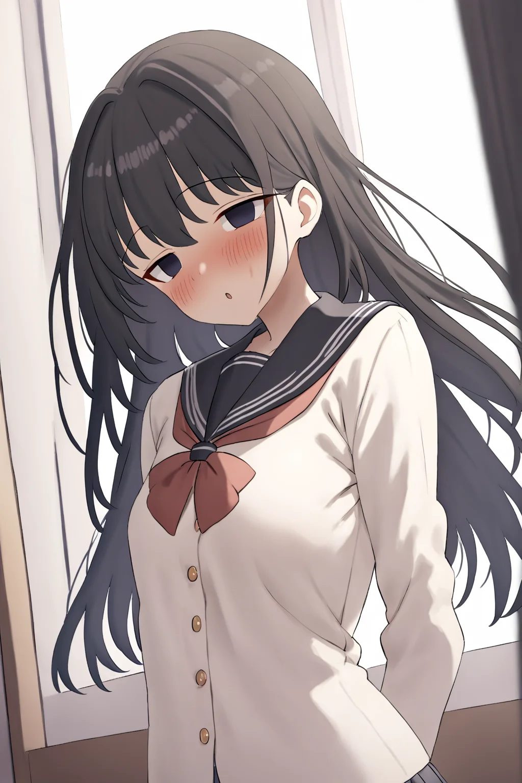 masterpiece, best quality, 1girl, <lora:xenon_style:1>, empty eyes, black hair, upper body, school uniform,