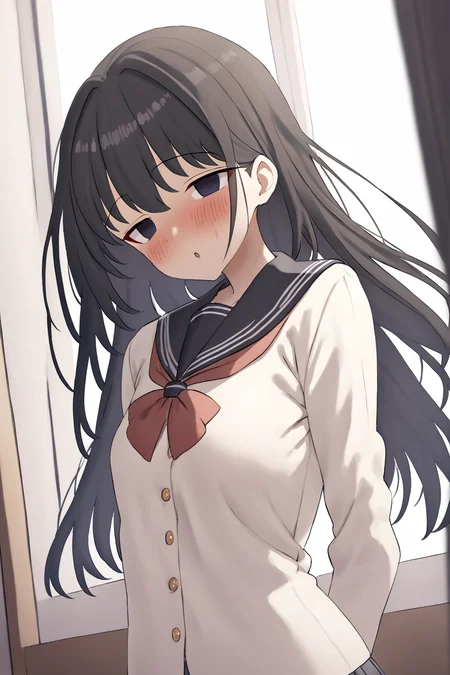 masterpiece, best quality, 1girl, <lora:xenon_style:1>, empty eyes, black hair, upper body, school uniform,
