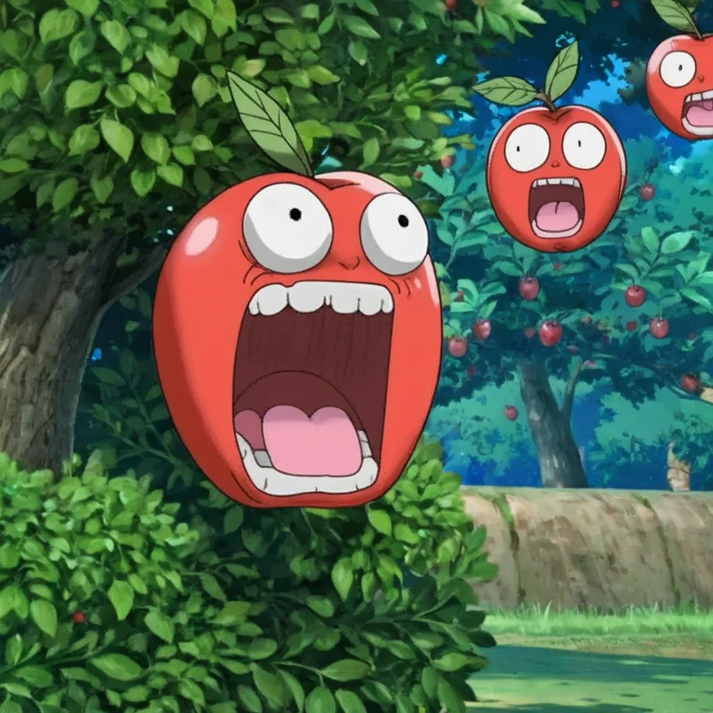 <lora:sapple_SDXL-000001:0.8>
sapple,outdoors, tree,screaming, apple face,
blank eyes, wide-eyed, clenched teeth, blush, day, pokemon (creature), sweat, food focus, colored skin,
best quality, high quality, highres, masterpiece,