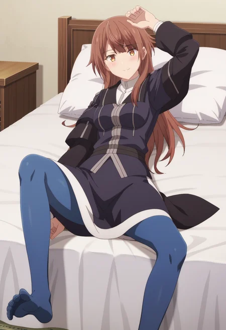 score_9, score_8_up, score_7_up, source_anime,
BREAK
1girl, solo, anime screencap, anime coloring,
<lora:shiMisfitEmiliaV1:1>, shiemilialudo, long hair, brown hair,
black uniform dress, long sleeves, capelet, white skirt, side slit, long skirt, blue pantyhose,
looking at viewer, smile, blush,
indoors, bed, arm up,
spread legs, feet, soles, lying, on back,