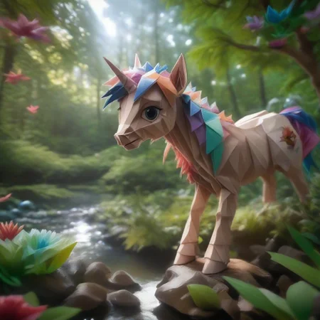 score_9, score_8_up, score_7_up,
best quality, masterpiece,
8k, ultra detailed,
WORLD MORPH ORIGAMI,
BREAK,
unicorn, looking at viewer,
in forest, beside lake,