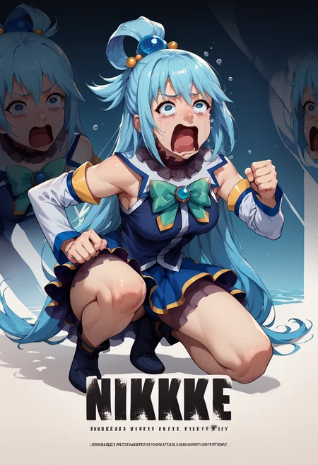 score_9, score_8_up, score_7_up, source_anime, 1girl, IncrsNikkeProfile, full body, zoom layer, on one knee, <lora:NikkeProfileV2_XLPD:1>, <lora:concept_aquascreaming_ponyXL:1> aquascreaming, screaming, open mouth, crying with eyes open, aqua \(konosuba\),
