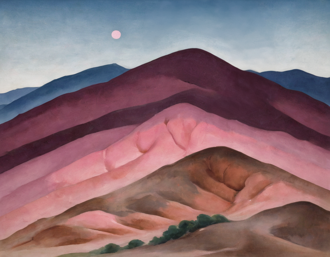 <lora:okfe:0.8>okfe, small pink moon in sky, small mountains