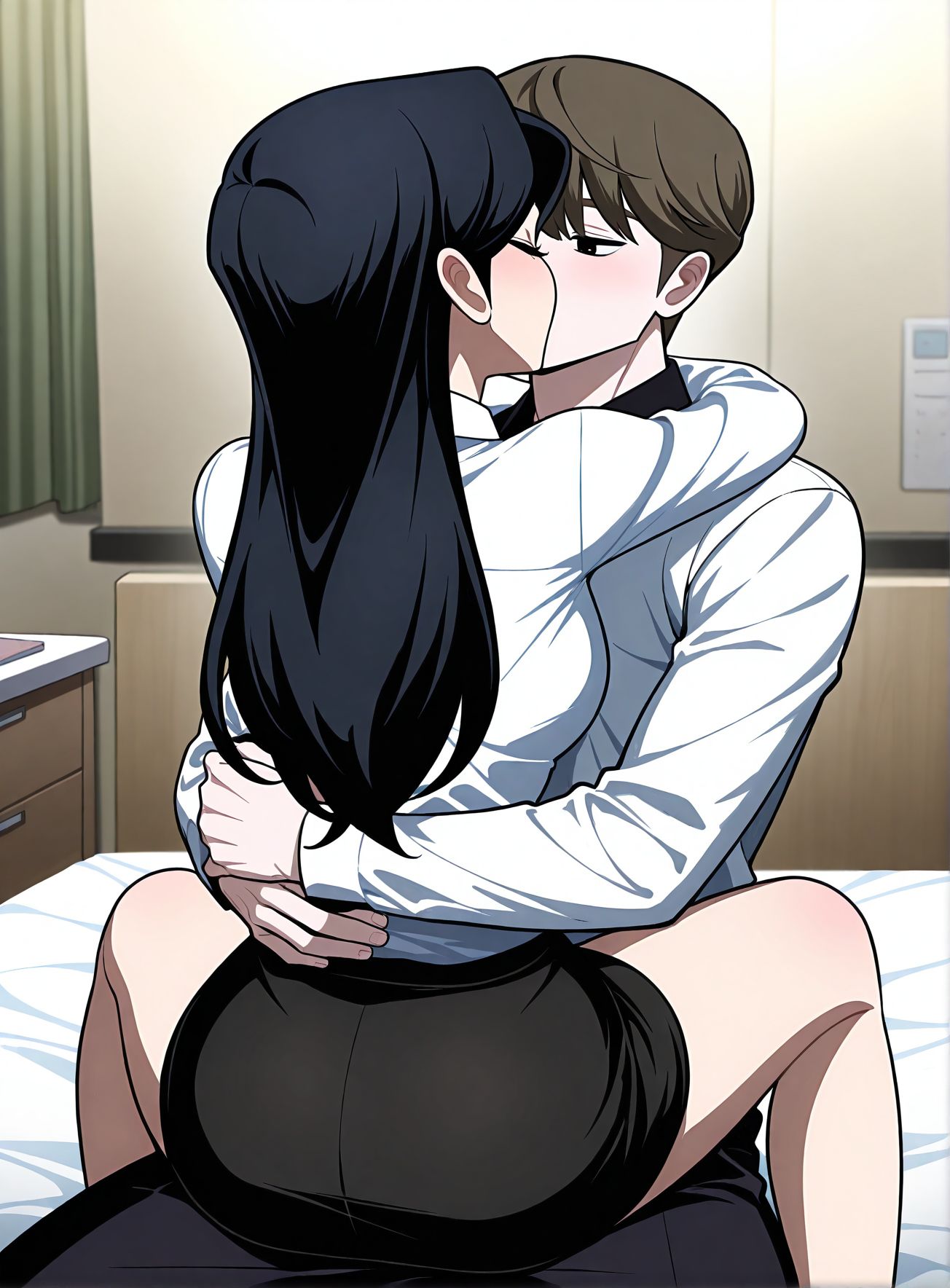 masterpiece,best quality,anime coloring,anime screenshot,
<lora:add-detail-xl:0.5>
<lora:Plaything:1>PlaythingV1,
1boy,1girl, indoors, kiss, bed room, 
hug, closed eyes, 
straddling,sex,back view,
miniskirt, from behind, 
collared shirt, pants,
male focus,black eyes, 
brown hair,white shirt, 
p_boyfriend, 
BREAK
p_class_president,long hair, 
black hair female, 
mature female, 20YO,
adult couple,
