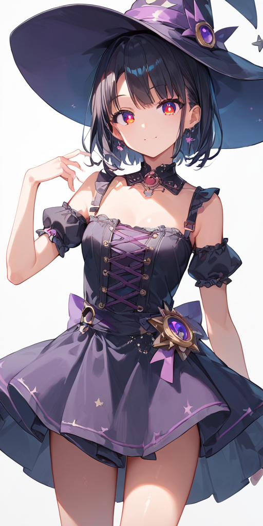 score_9, score_8_up, score_7_up,source_anime, high res image,masterpiece,best quality,girl,cute face,clear skin,shiny hair,ultra detailed eyes,simple background,  <lora:witch_Pony_V1.0:0.7>jyojifuiu, witch