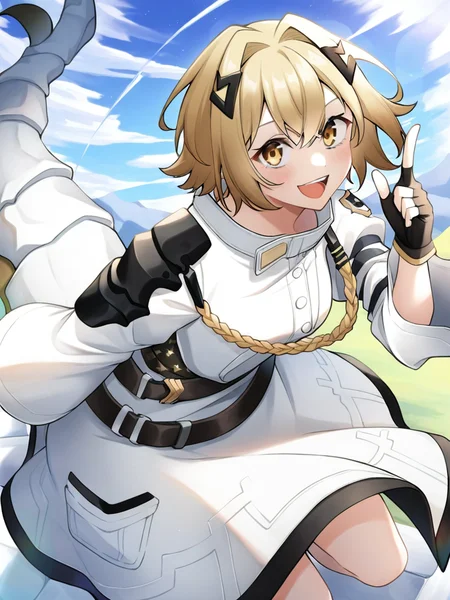 ,1girl,gloves,jewelry,vice\\(alchemy stars\\),looking at viewer,open mouth,smile,solo,<lora:vice-000015:1>, masterpiece, best quality, very aesthetic, absurdres