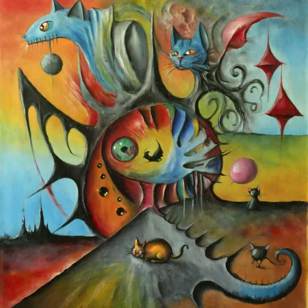 corcoc2s colorfull cat and mouses of ââimagination surrealist<lora:corcoc2s:1>