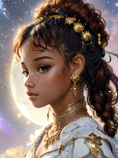 masterpiece,high resolution,8k,
<lora:celestial_warriorXL:0.8>,celestialwarrior,
1girl, solo, jewelry, freckles, earrings,side view