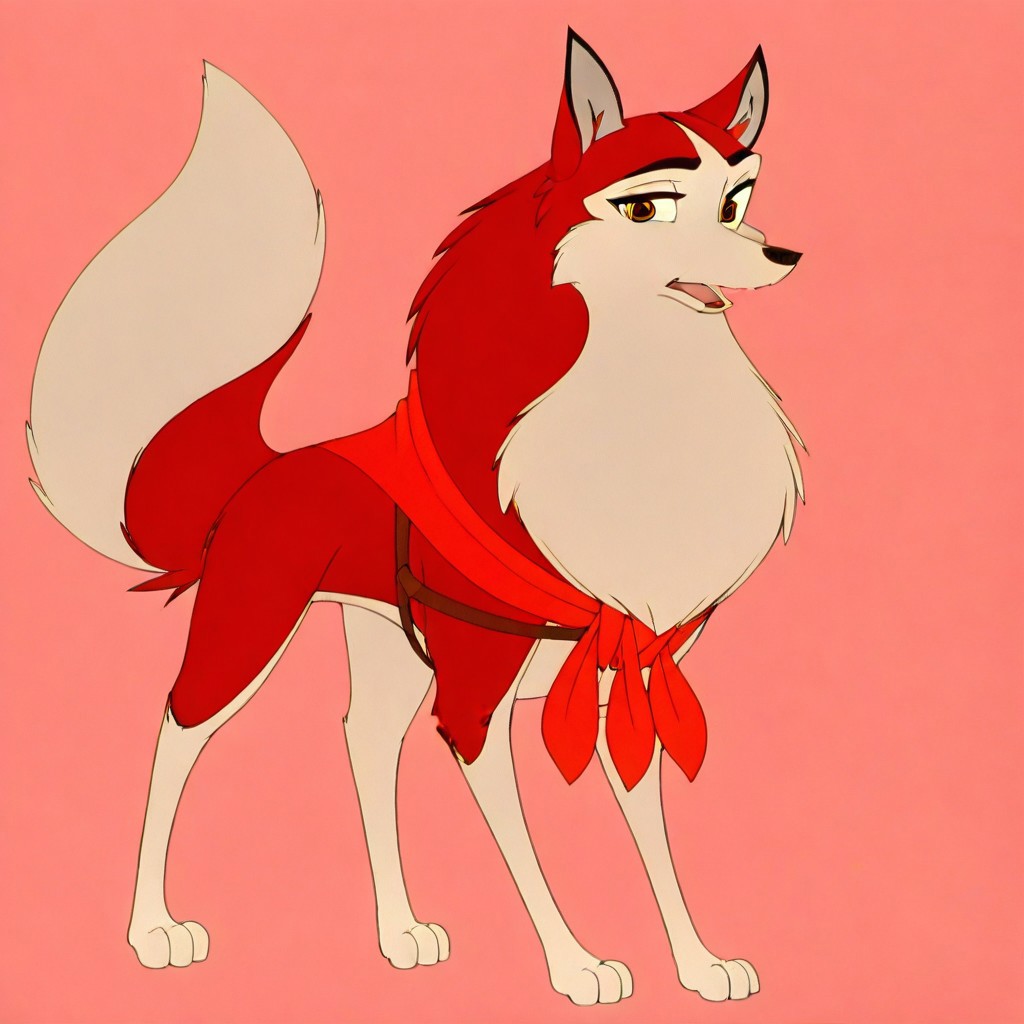 Jenna, amber eyes, fluffy neck,  red fur, jenna\(balto\), red fur, two tone fur, canine, amber eyes, female, ((((((front view)))))), (((looking at viewer))), (((looking straight ahead))), (smug), (((eyelashes))), (((no neckwear except pink heart necklace))), tough, solo, happy, smiling, flirty, (((feral))), no background, quadruped, (((standing tall))), four paws, ((((((full body view)))))), standing confidently, (((smirk))), sneer, (((mostly open eyes))), (((open mouth))), sassy, head held high,