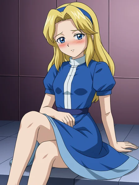 <lora:Maria Robotnik (SxSG):0.9>, blush, sxsgdbmaria, blonde hair, source_anime
tease, seductive, posing, dress skirt