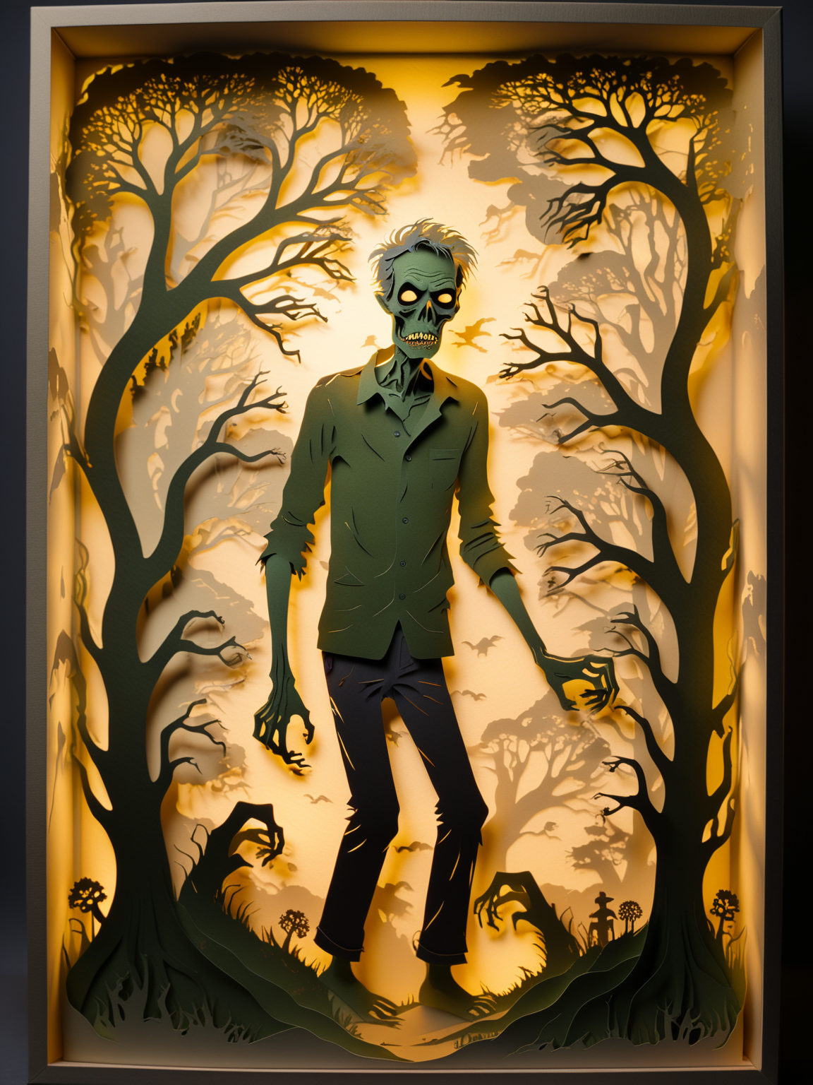 paper cut light box, zombie with twisted limbs, masterpiece, 8k, high resolution, shallow depth of field, sharp focus
<lora:xl_more_art-full_v1:1>