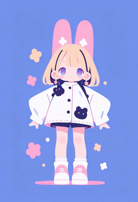 masterpiece, best quality, newest, Smooth, very awa, super cute style, very aesthetic, no lineart,no outline, Flatline, Flat vector illustration, haiz_ai,