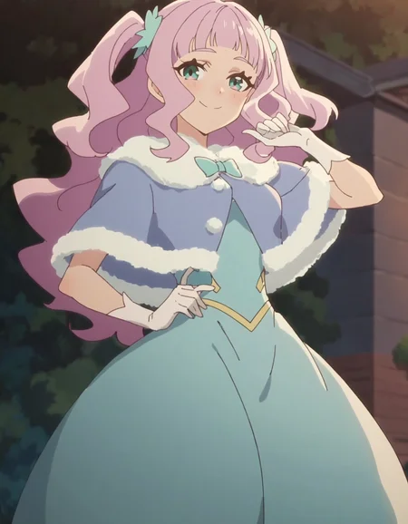 score_9, score_8_up, score_7_up, anime screencap, solo,1girl,elleechanta, smile, gloves, looking at viewer, dress,capelet, white gloves, puffy sleeves,cowboy shot,medium breasts,blush ,<lora:elleechanta:0.8>