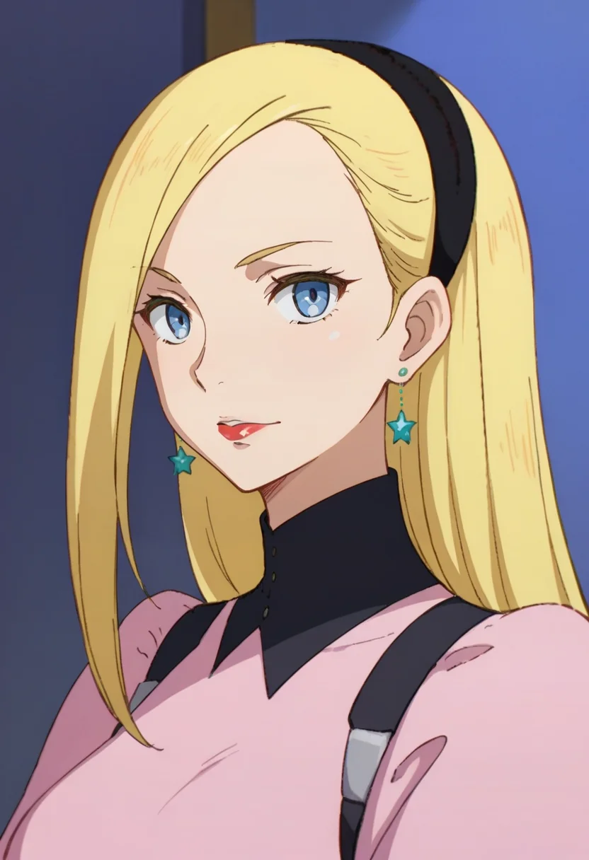 score_9,score_8_up,score_7_up,anime coloring BREAK source_anime,anime,<lora:Mick_Jack_Pony:0.8>,mickjack,1girl,solo,blonde hair,long hair,hairband,blue eyes,earrings,lipstick,outfit1,multicolored background,looking at viewer,portrait,upper body,looking at viewer,