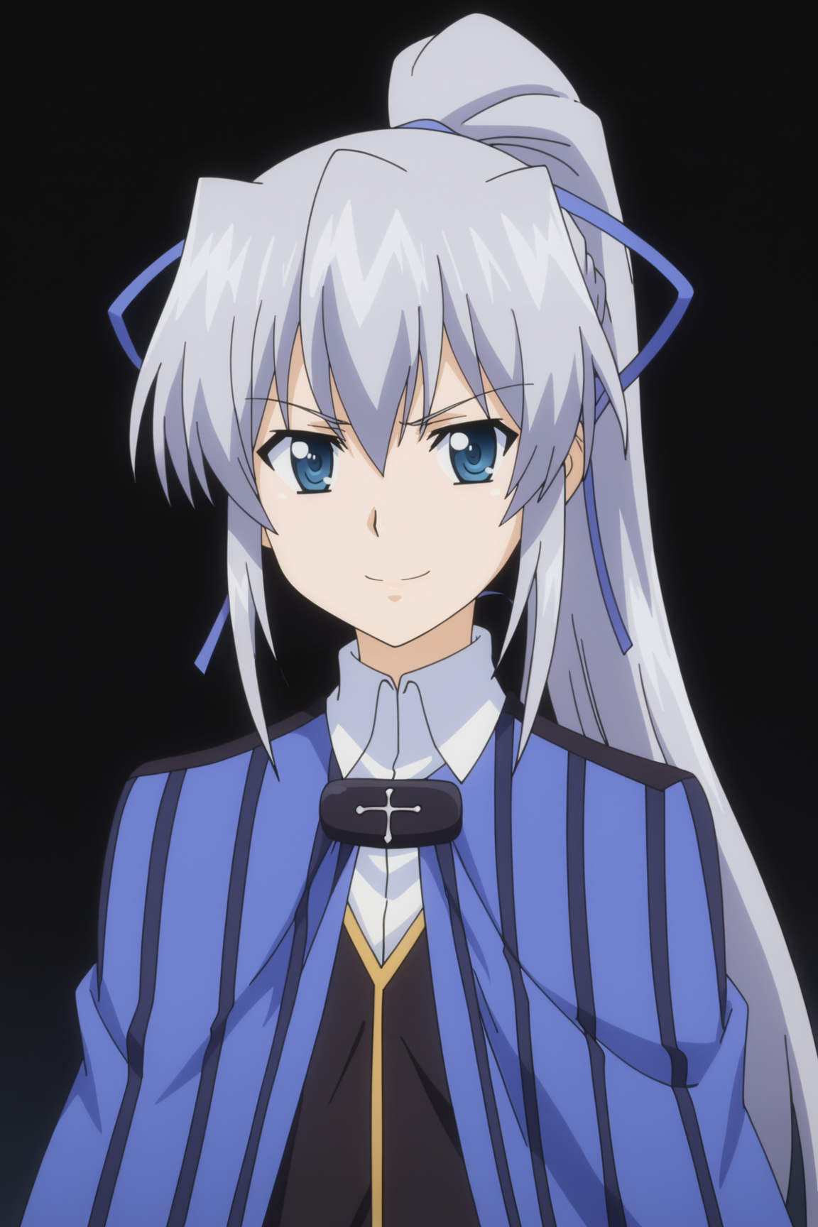 score_9, score_8_up, score_7_up, source anime, prefect lighting, very aesthetic, BREAK, anime coloring, anime screencap,
<lora:liliana_kranjcar_v2-pdv6:1>, 1girl, liliana kranjcar, campione!, blue eyes, grey hair, ponytail, hair ribbon, long hair,
liliaout, capelet, 
BREAK, looking at viewer, light smile, upper body, 
BREAK,âââ