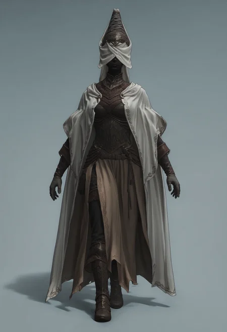 score_9, score_8_up, score_7_up, score_6_up, score_5_up, score_4_up, 1girl, <lora:NoxSwordstress:0.85> solo, colored skin, black skin, faceless, veil, helmet, armor, cape, cloak, gloves, boots, full body, front view,
(light blue background:1.15), simple background,