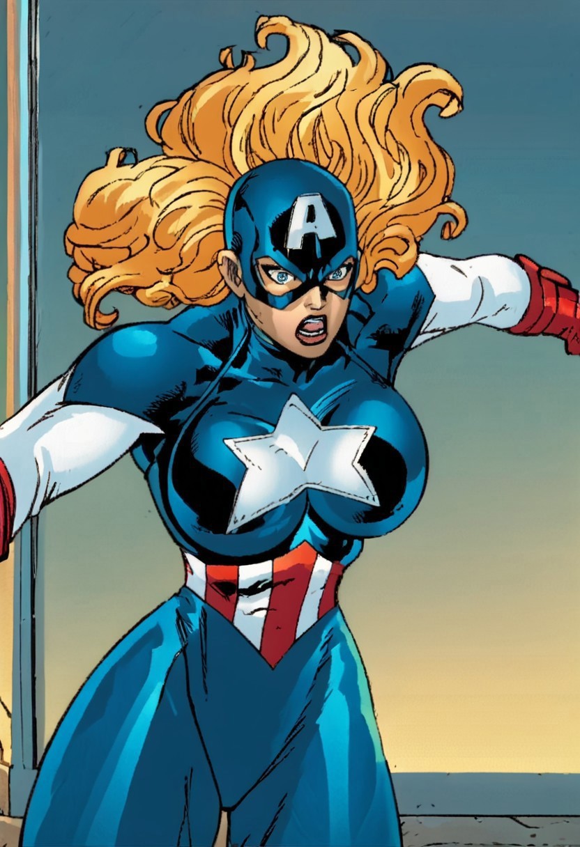 safe_pos, score_9_up, score_8_up, score_7_up, realistic, detailed,8k, 1girl, solo, American Dr3am, mask,blonde hair, long hair,wavy hair, blue eyes,huge breasts, bodysuit,gloves, wide hips,  ,heroic proportions, hourglass body, surprised, wide eyes, seductive eyes, mansion interior, standing, action pose, SCHDeathStar,<lora:SCHDeathStar_epoch_5:0.8>, cartoon, official art, official style, source_anime, anime coloring(anime_screencap), anime, animated, shiny skin