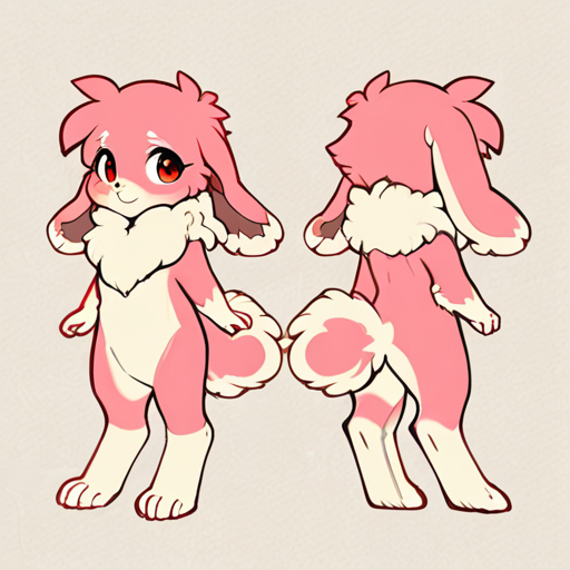 <lora:Ingi-10:1.5>,
masterpiece, best quality, amazing quality, detailed, illumination, high detail, high-quality, detailed lighting, very aesthetic, absurdres,  warm lighting, high detail, soft shading,
male, digitigrade,
1boy, (bunny, lagomorph, anthro, (short stature:1.8)), (5 fingers:1.5), (4 feet toes:1.5), light pink fur, ((single color fur)), fluffy hair, light ((fluffy fur)), fluffy cheeks, red eyes, 
pencil lineart, Watercolor, character sheet,
simple background, (sketch)