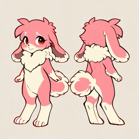 <lora:Ingi-10:1.5>,
masterpiece, best quality, amazing quality, detailed, illumination, high detail, high-quality, detailed lighting, very aesthetic, absurdres, warm lighting, high detail, soft shading,
male, digitigrade,
1boy, (bunny, lagomorph, anthro, (short stature:1.8)), (5 fingers:1.5), (4 feet toes:1.5), light pink fur, ((single color fur)), fluffy hair, light ((fluffy fur)), fluffy cheeks, red eyes,
pencil lineart, Watercolor, character sheet,
simple background, (sketch)
