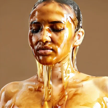 a woman covered in honey <lora:HoneyXL11:1>