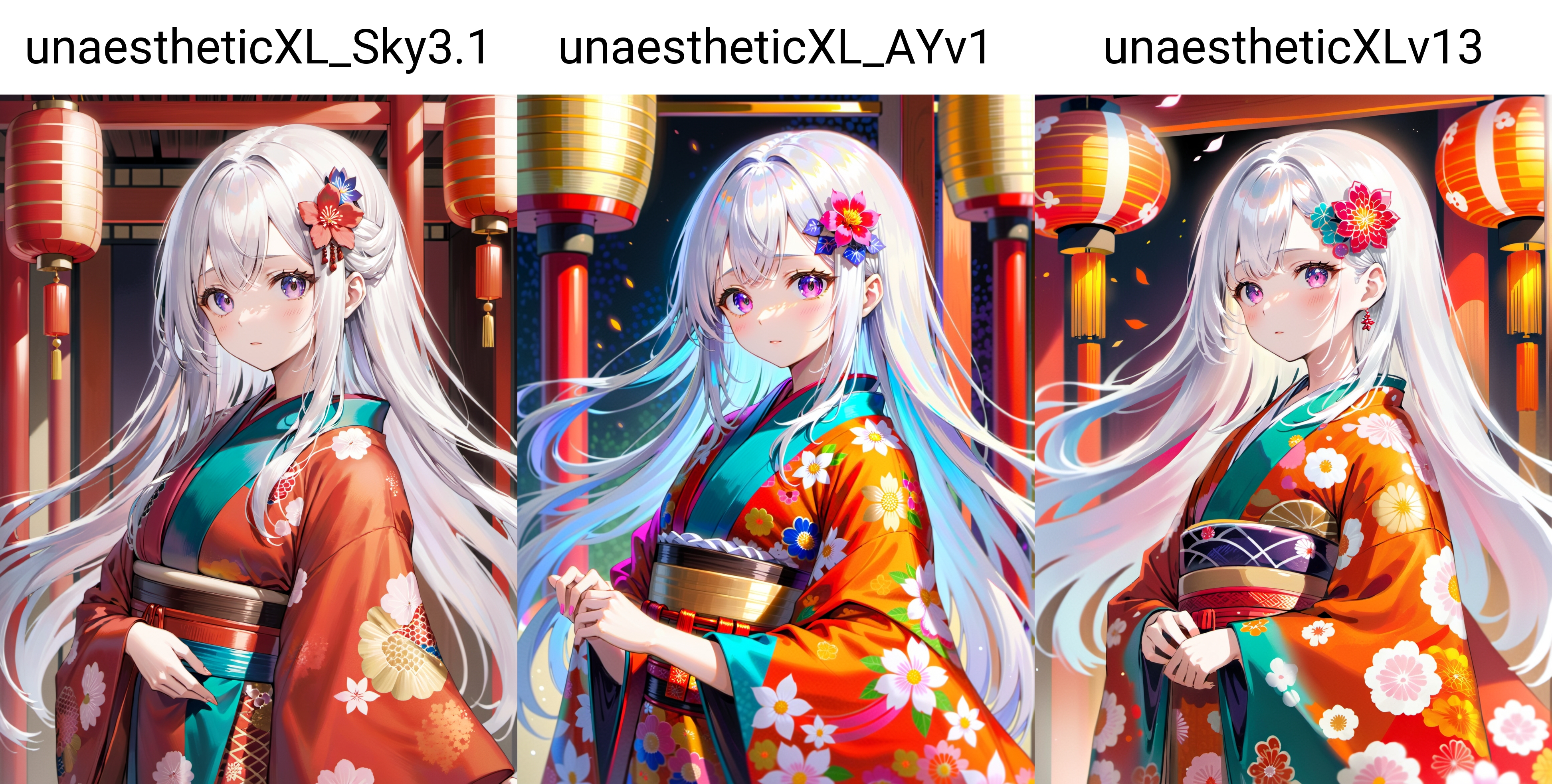 girl with long,flowing white hair stands gracefully in a traditional setting. She is dressed in a beautiful kimono,adorned with intricate patterns and vibrant colors. The kimono's fabric drapes elegantly around her,reflecting the rich cultural heritage of Japan. Her white hair contrasts starkly with the colorful kimono,