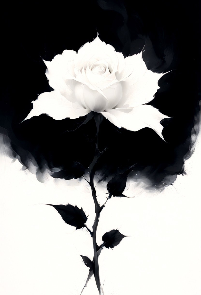 Title: Minimalistic Black-and-White Rose
Description:
A minimalist black-and-white depiction of a rose, created with elegant simplicity. The design consists of clean, flowing lines that form the delicate petals and curving stem. Negative space is skillfully used to define the rose’s shape, creating a striking yet understated aesthetic.
The petals are abstract but recognizable, with their layered curves hinting at the rose’s natural beauty. The stem is a single, unbroken line with subtle thorns and a single leaf, adding balance to the composition. This artwork is perfect for lovers of minimalism, modern design, and timeless floral imagery.
Keywords/Tags: Minimalist Art, Black-and-White, Rose, Line Art, Negative Space, Abstract Floral, Elegant Design, Modern Minimalism, Monochrome Illustration, Black and white art, in the style of noma-bar, ArsMJStyle, Minimalist Vector Art, ananmo