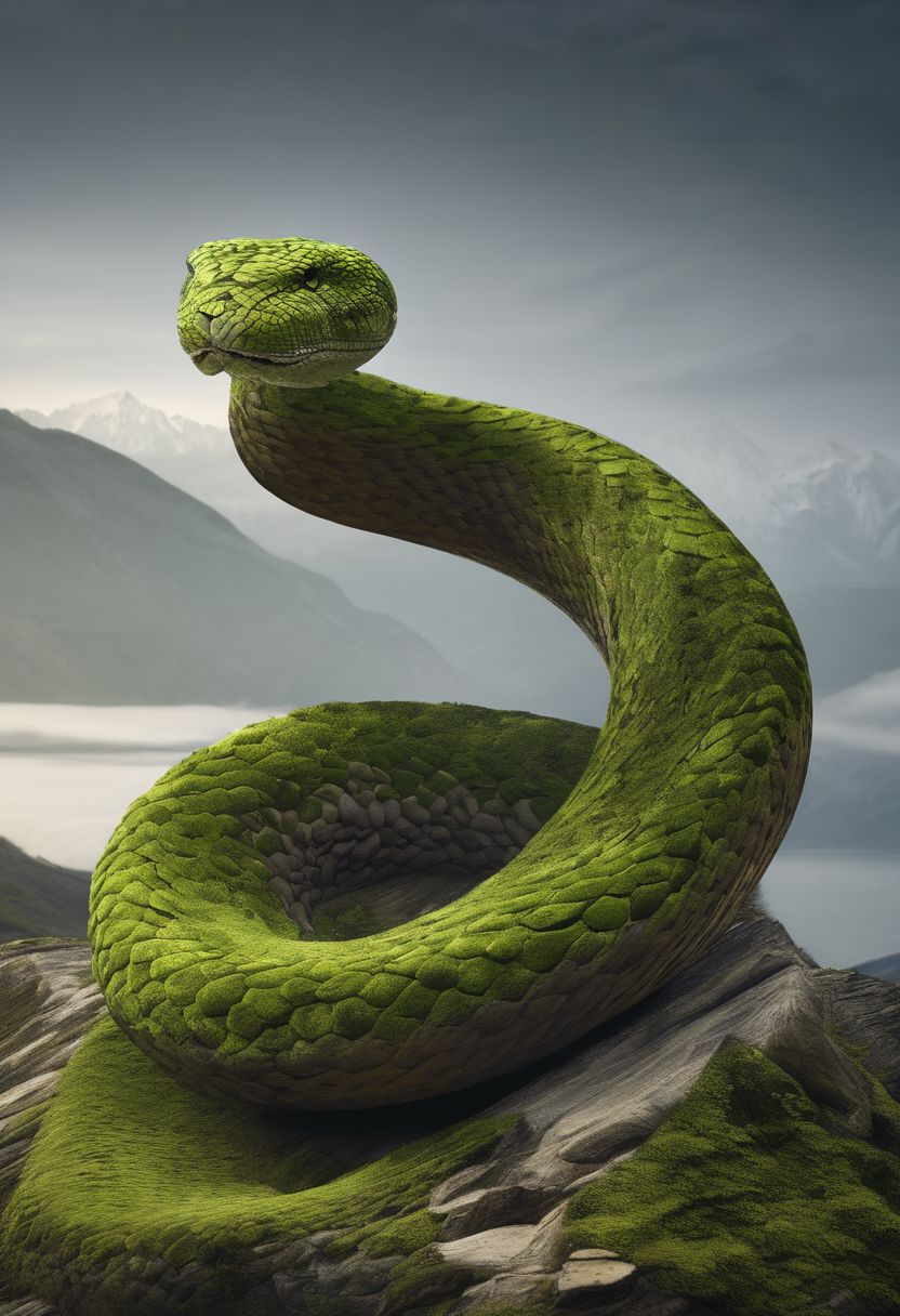masterpiece, the highest quality,earth element,earth snake,big snake,plain,moss.stones