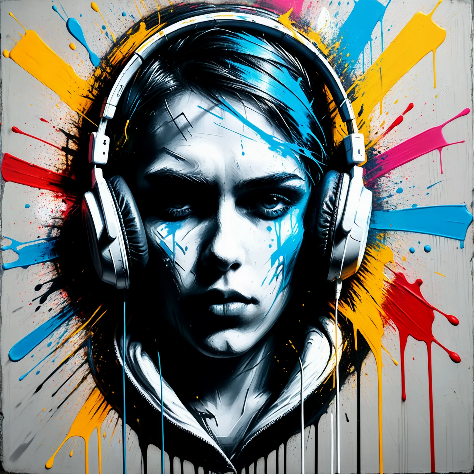 Graffiti art.

Music in art. Emotion. Wearing headphones.

<lora:GraffitiArt01_CE_XL_300-OT:0.6> grftiartCE_style