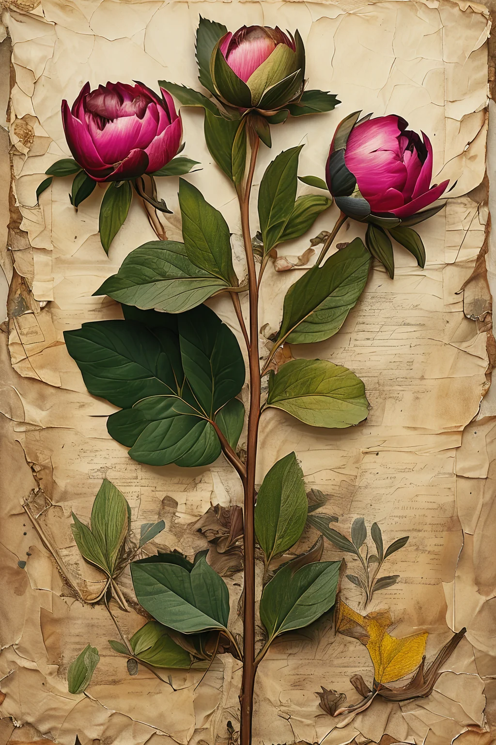 masterpiece,best quality,<lora:tbh229-:1>,Herbarium decaying peonies