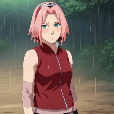 A cute pic of Sakura Haruno in the rain