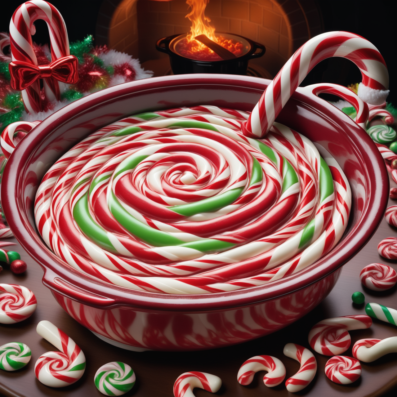 Jed-Cndcne, RAW photo, (Slow cooker:1.1) , smooth, Fairy-Tale, Action Painting, dramatic lighting, Canon eos 5d mark 4, atmospheric perspective, painterly, dynamic, masterpiece, UHD, sharp and in focus,<lora:CandyCaneStyle-000005:1>, beautiful detailed supreme quality color intricate, ambient, cute, located artistic, surreal, magical atmosphere, extremely stylish