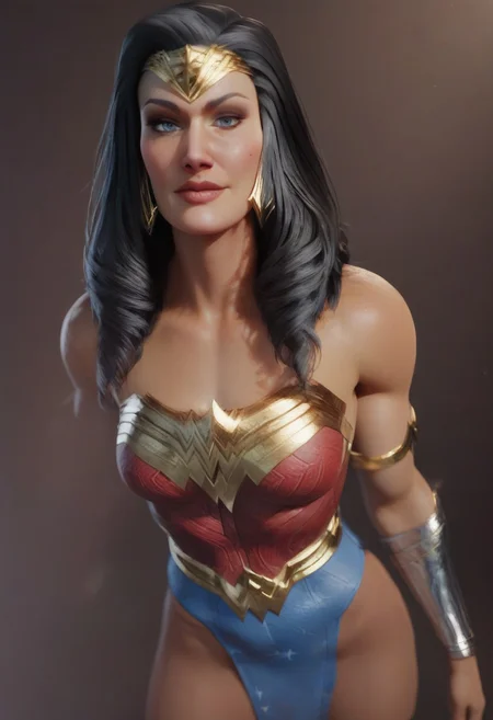 score_9, score_8_up, score_7_up, semi realistic, freckles, looking at viewer, suggestive pose, , in war wonder woman suit, battle dress, cinematic lighting, volumetric lighting, creative angle, steam, high angle view, athletic, toned female, lean body, (biceps), (glowing eyes, muscular:0.3),
BREAK,
wonder woman from dc, dianaxl, tiara, blue eyes, long black hair, arm ring