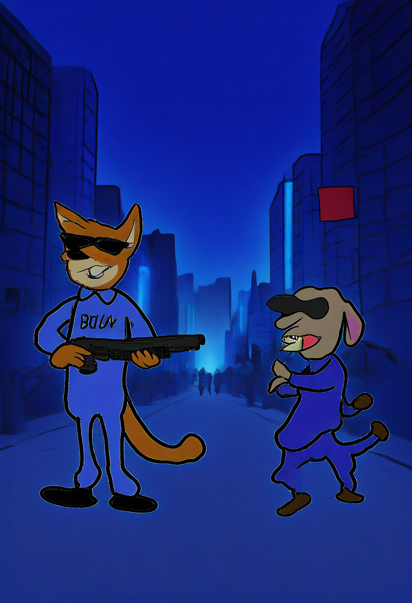 masterpiece,  very aesthetic, sbhj, bad quality, worst quality, worst detail, 1boy, Nick Wilde (Zootopia), police uniform, holding shotgun, sunglasses, city, night