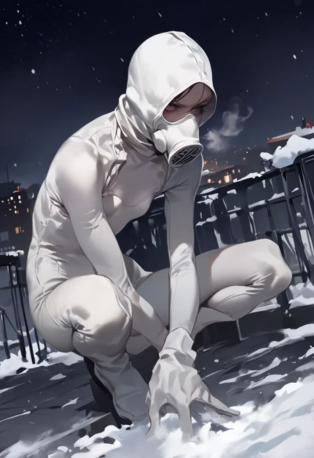 score_9, score_8_up, score_7_up, score_6_up, 1girl, ((face jav white mask)), no breasts, (((white tight bodysuit))), ((rooftop)), ((night)), white boots, white tight scuba, skinny leg, ((((((crouched)))))), (((gray day))),((((((serious eye)))))), ((white gloves)), ((details eyes)),
yyjytjr856856356sd73, ((young)), ((young body)), ((petite)), ((short)), ((skinny body)), ((flat chest)), ((snow)) , ((((white gas mask suit)))), (((heavy breath))), ((((small white gas mask))))