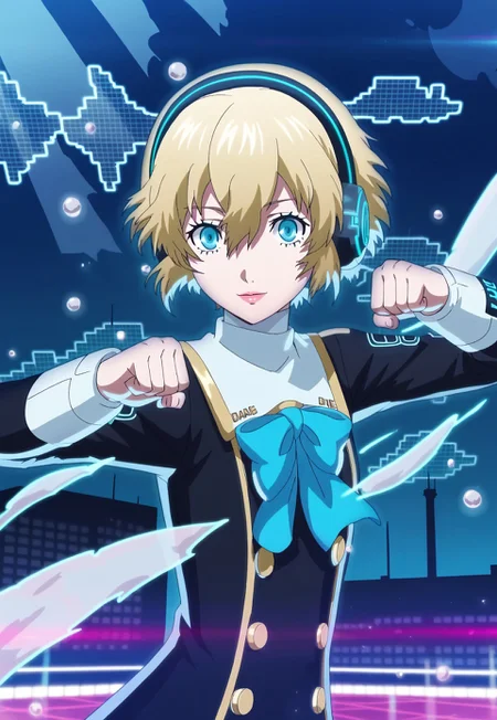 detailed background,
p3d, aigis, dancing, mochidance, upper body, indoor,