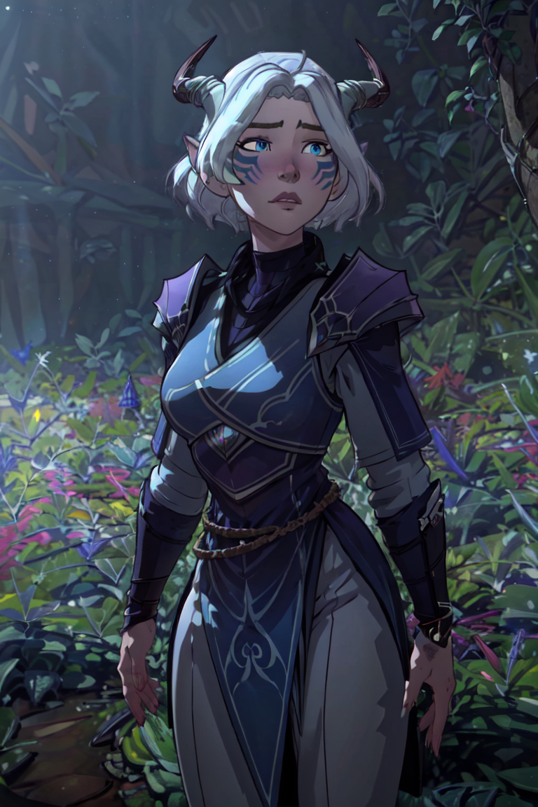 Tiadrin, facial mark, blue eyes, dark lighting, neon lighting, plants, cave, (realistic:1.2), (masterpiece:1.2), (full-body-shot:1.2),(Cowboy-shot:1.2), dark romantic lighting, (highly detailed:1.2), (detailed face:1.2), (gradients), colorful, detailed eyes, (natural lighting:1.2), solo, <lora:add_detail:0.3> <lora:DragonPrince_Tiadrin-10:0.85>  <lora:BeautifulEyes:0.3>