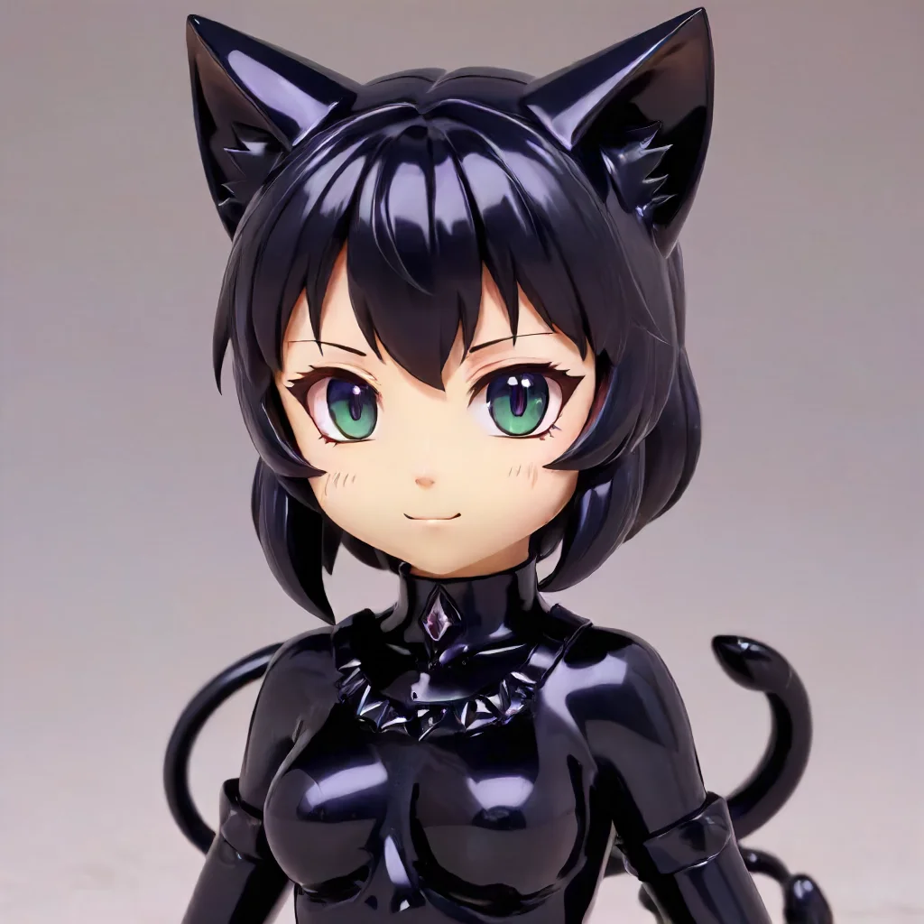 anime catgirl, made out of obsidian <lora:Obsidian SDXL:1>