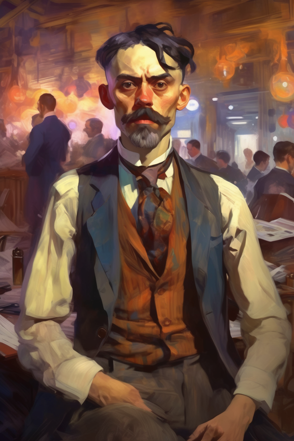 <lora:Lovis Corinth Style:1>Lovis Corinth Style - portrait of a native reporter in the early 1900s. painted in the style of Disco Elysium in the style of Aleksnader Rostov. neo-expressionism