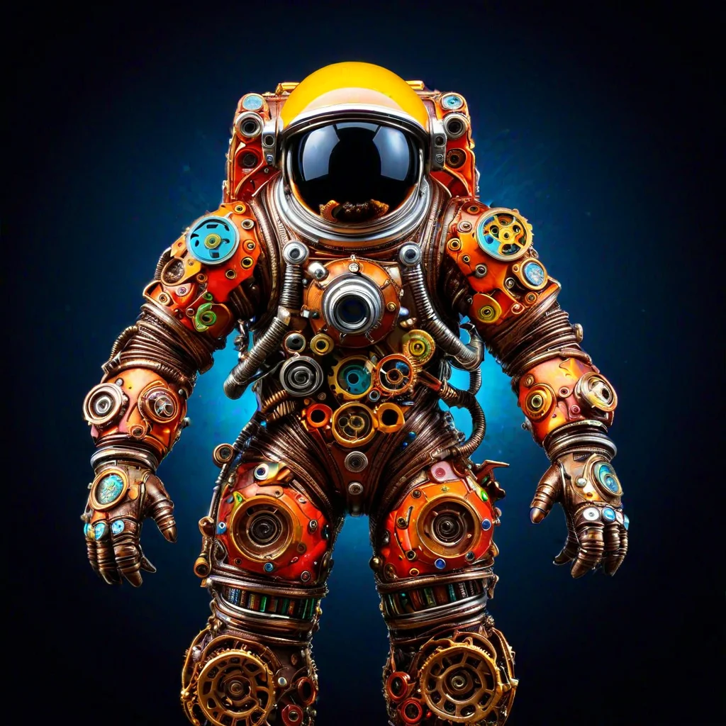 sfw, dynamic splashes, bright colors, high contrast, astronaut with hand made of roast gears with colourful metal , hyperdetailed, photorealistic,<lora:challenge\gearstyle-000001.safetensors:0.8500000000000002:0.8500000000000002>