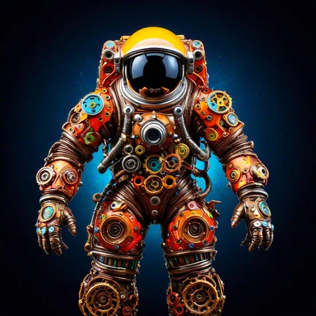 sfw, dynamic splashes, bright colors, high contrast, astronaut with hand made of roast gears with colourful metal , hyperdetailed, photorealistic,<lora:challenge\gearstyle-000001.safetensors:0.8500000000000002:0.8500000000000002>